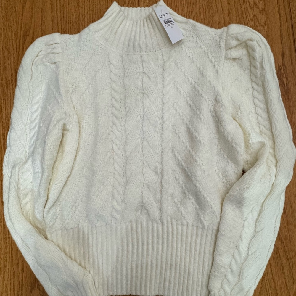 LOFT Women's Cream Cable Knit Turtleneck Sweater